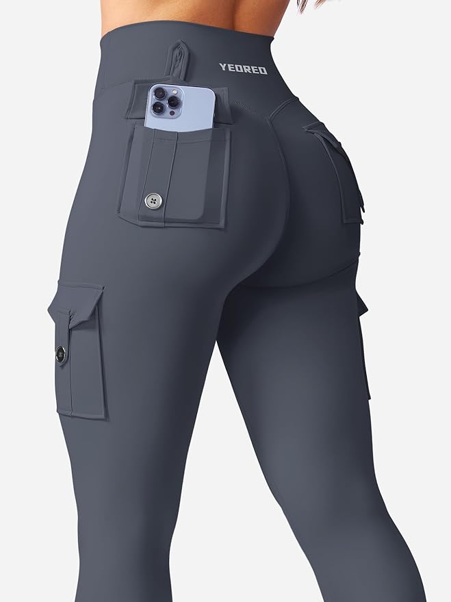 YEOREO CoreFlex Workout Cargo Leggings with Pockets for Women Hidden Scrunch Butt Lifting Leggings Gym Yoga Pants