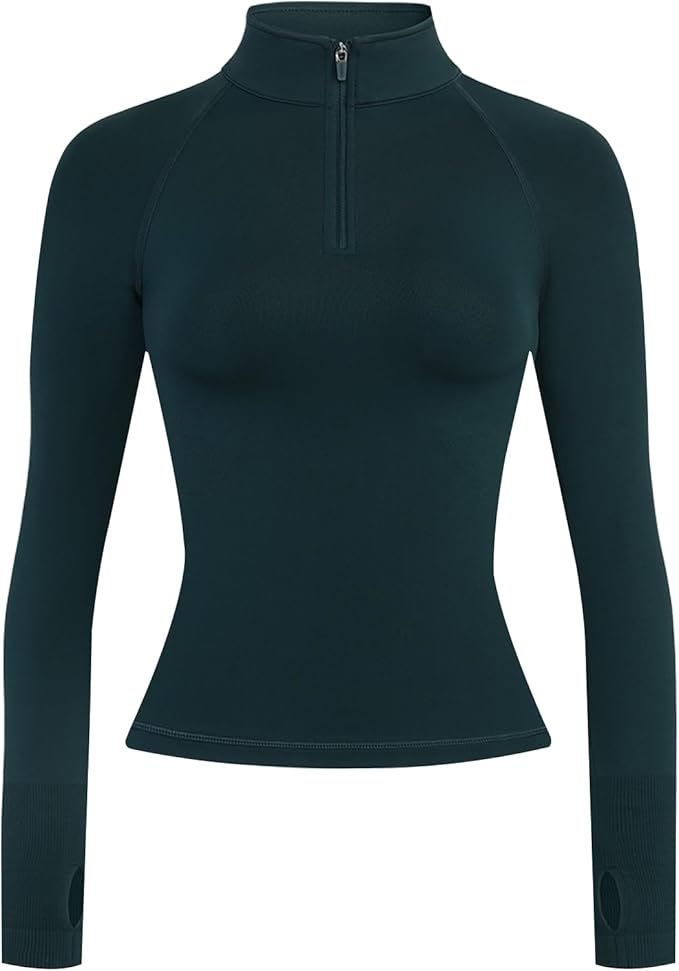 AUROLA Influence Workout Jacket for Women, Half Zip Cropped Slim Fit Long Sleeve Yoga Jackets Athletic Top with Thumb Holes
