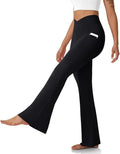 DLOODA Women's Flare Leggings with Pockets Crossover High Waisted Bootcut Yoga Pants Tummy Control Bell Bottom Leggings