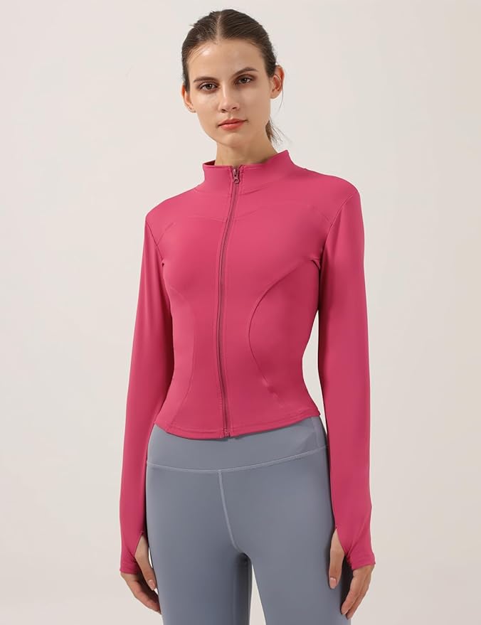 Locachy Women's Lightweight Stretchy Workout Full Zip Running Track Jacket with Thumb Holes