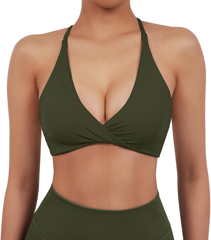 SUUKSESS Women 2 Piece Open Back Strappy Sports Bra Pack Twist V Neck Workout Crops