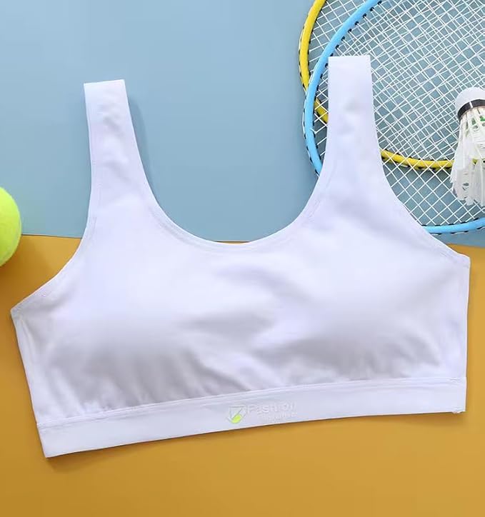 Herepai Big Girls' Sports Bra with Breathable Pads Teens Cotton Training Bras