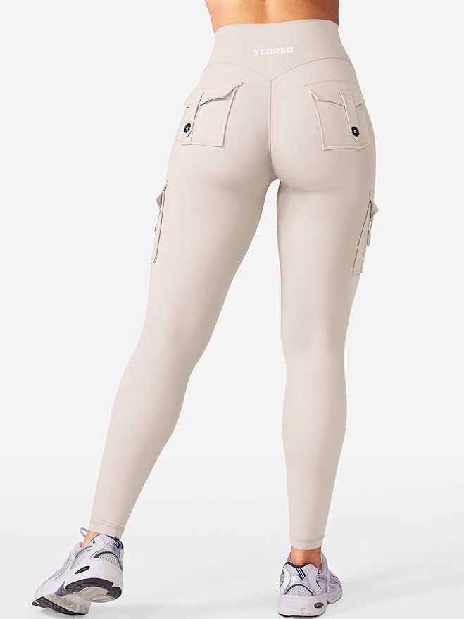 YEOREO CoreFlex Workout Cargo Leggings with Pockets for Women Hidden Scrunch Butt Lifting Leggings Gym Yoga Pants