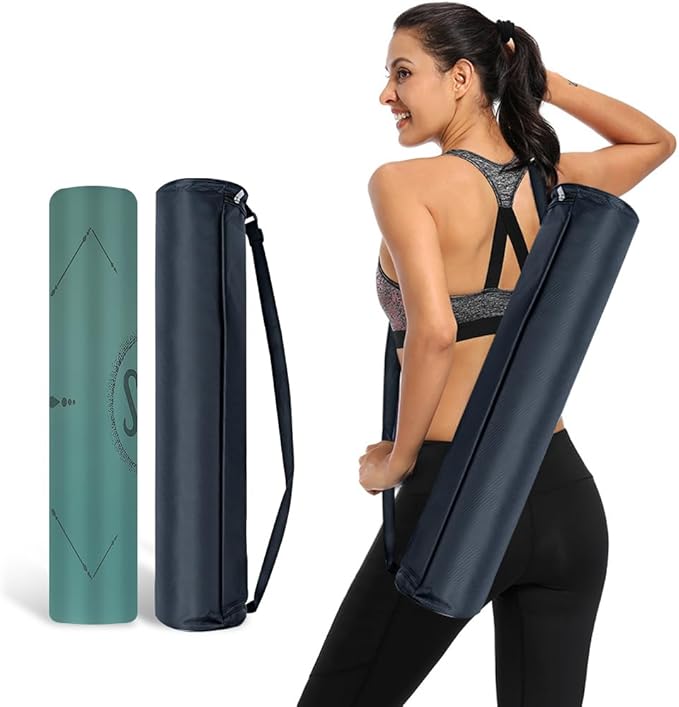 Natural Rubber Yoga Mat - Non Slip Non Toxic - 5mm Thick Yoga Mat for Hot Yoga/Pilates - Extra Large 26.8’’ with Alignment Guide - Sweat Proof - with Carrying Bag