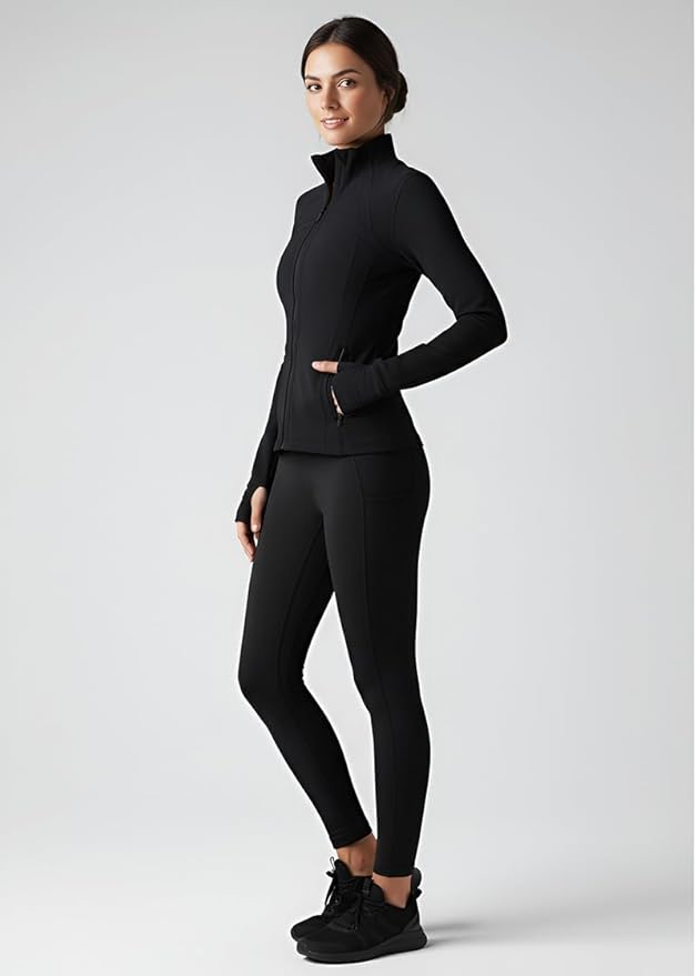 SIS QUEEN Women's Workout Jackets Slim Fit Athletic Track Tops with Pockets Thumb Holes Full Zip Up Lightweight Sportswear