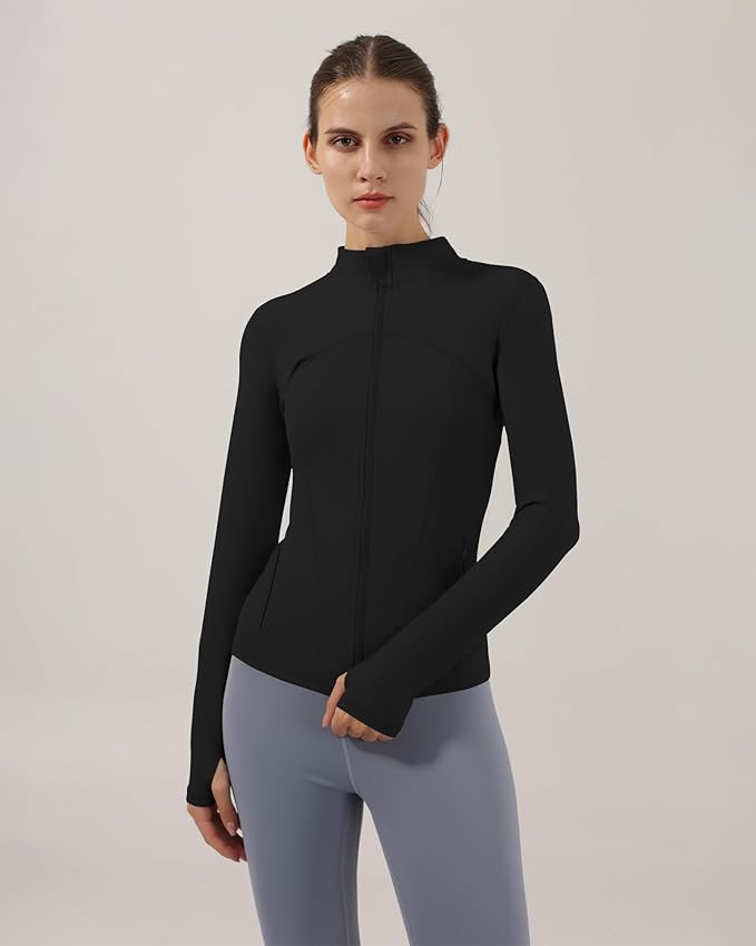 Locachy Women's Slim Fit Full Zip Athletic Running Sports Workout Jacket with Thumb Holes