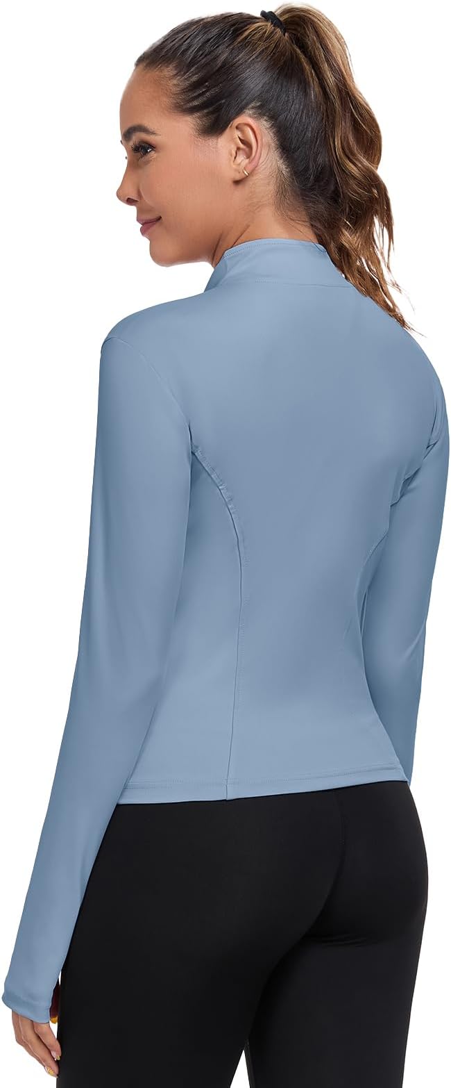 Women's Full Zip Workout Jacket Lightweight Running Slim Fit Athletic Jackets With Thumb Holes