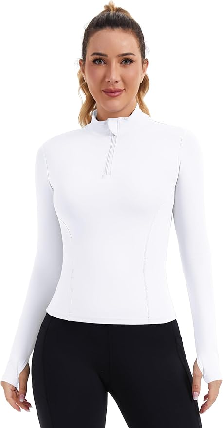 ZHENWEI Womens Workout Tops Long Sleeve Quarter Zip Pullover Quick Dry Golf Shirt Athletic Slim Fit Crop Yoga Gym Tops