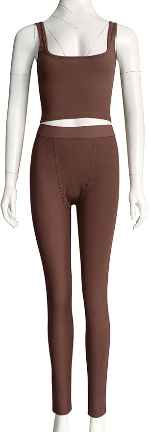 LICOBOD Casual Workout Sets 2 Piece Outfits for Women Ribbed Crop Tank Top High Waist Yoga Leggings Lounge Wear Tracksuit