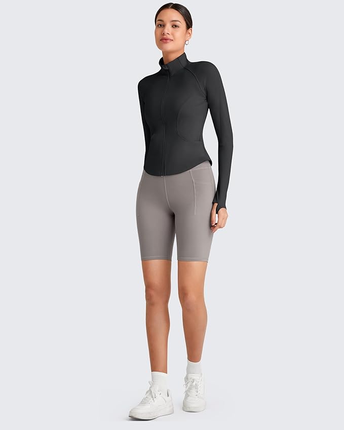 G4Free Workout Jackets for Woman BareFeel Cropped Zip Up Athletic Running Jacket Slim Fit Yoga Tops with Thumb Holes