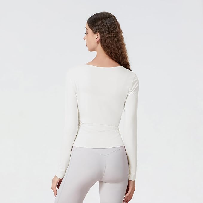 Women Wrap Tie Top Y2k Long SLeeve Ballet Workout Yoga Shirt Coquette Blouses
