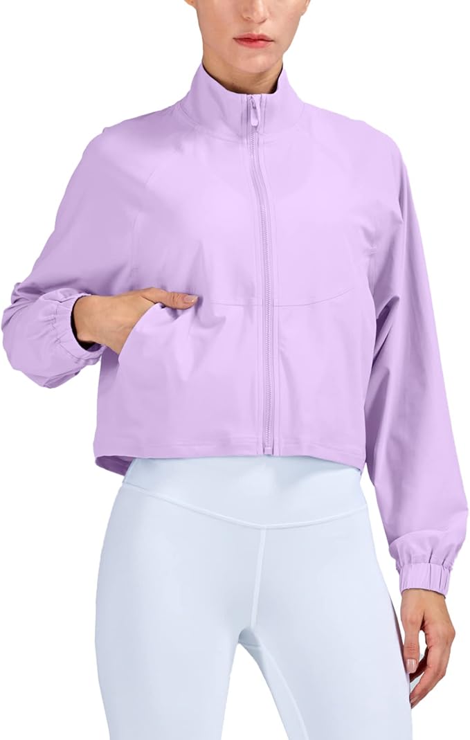altiland Women's Athletic Running Yoga Gym Track Zip Up Cropped Jackets UPF 50+ Sun Protection Long Sleeve Workout Shirts