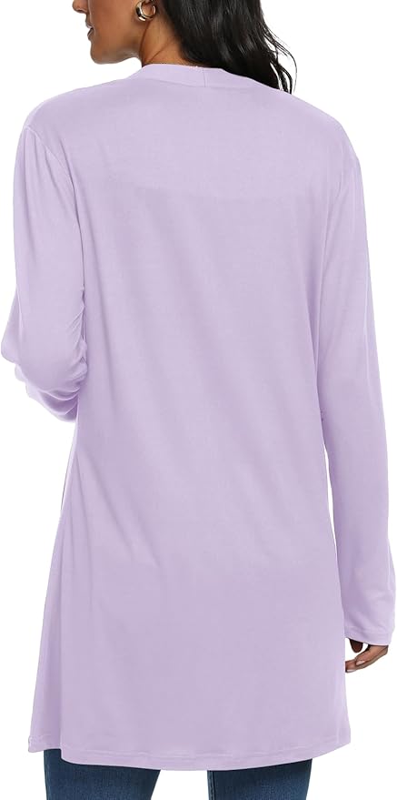 Womens Casual Lightweight with Pocketes Long Sleeve Open Front Cardigan