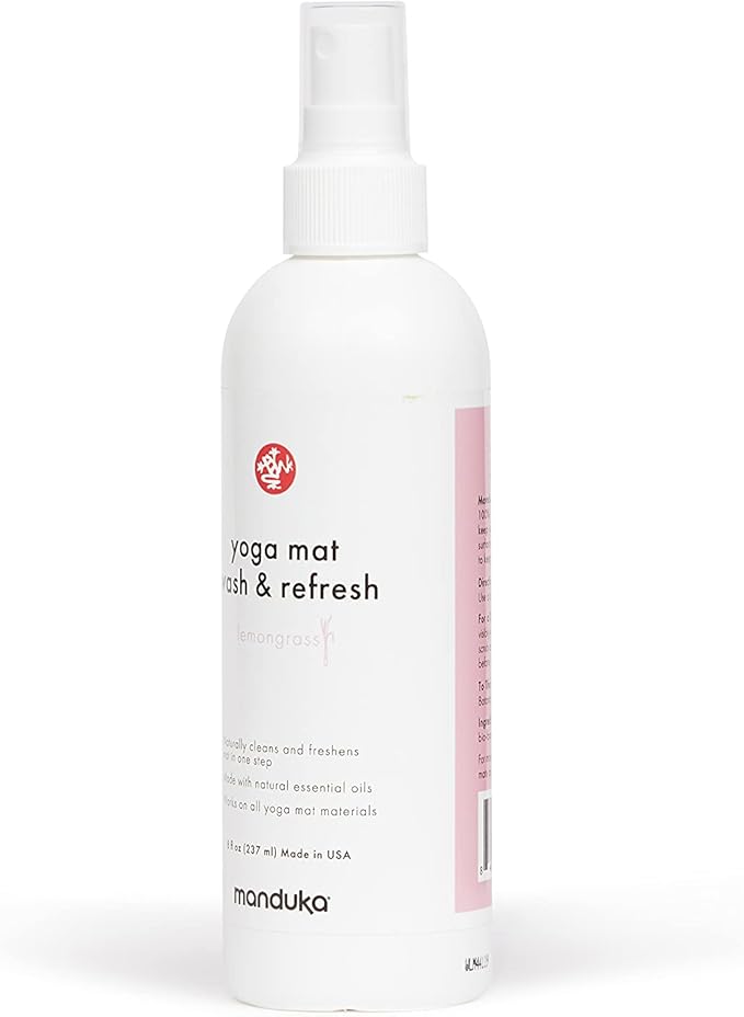 Manduka Yoga Mat Wash and Refresh – 100% Natural Essential Oil Yoga Mat Cleaning Spray, Fitness Equipment and Gym Accessories Cleaner, Non-irritating, Pet Friendly | Lemongrass Scent, 8 oz