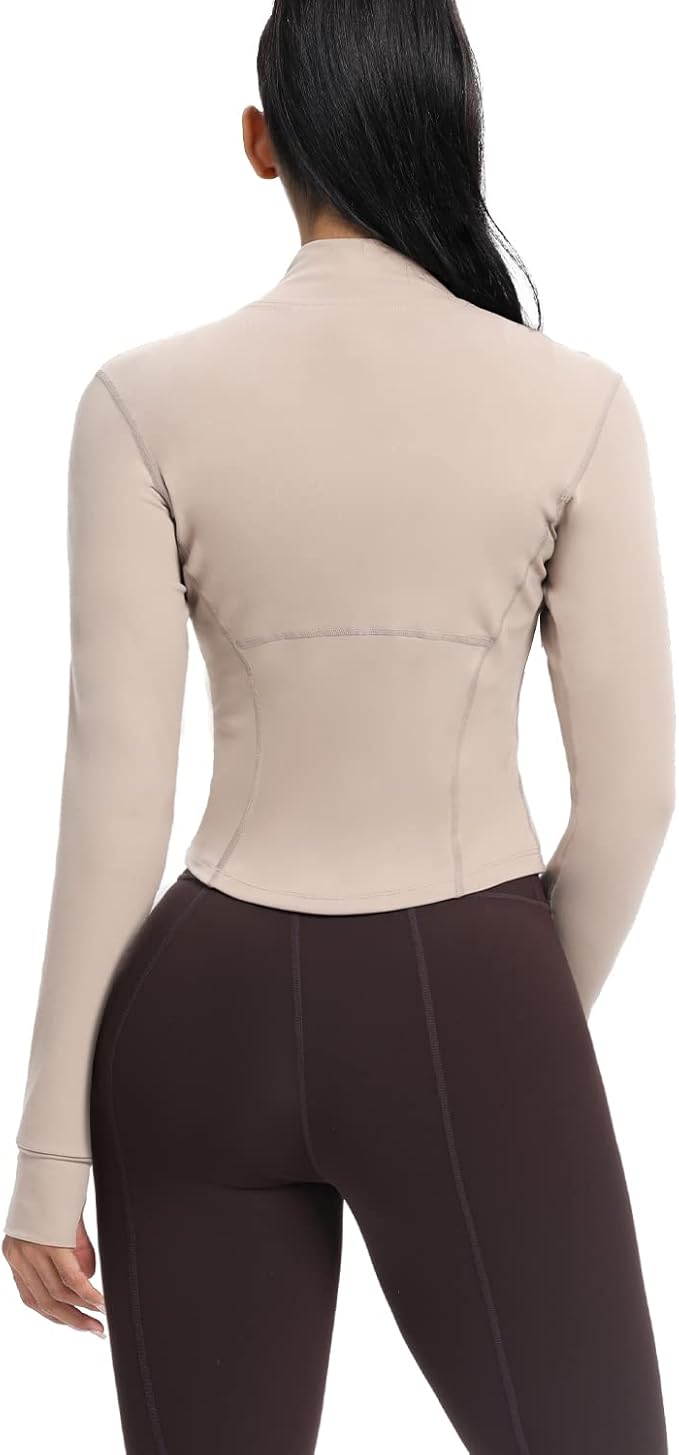 AVGO Women's Cropped Running Workout Jackets Zip Slim Fit Athletic Tops with Thumb Holes
