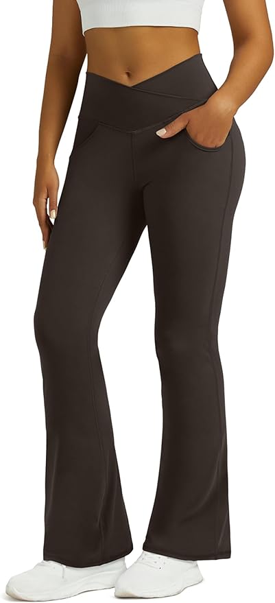 Flare Leggings for Women Yoga Pants with Pockets High Waisted Crossover Flare Leggings Bootcut Casual Yoga Pants