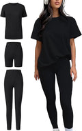 ZFLM casual sportswear 3-piece set high waist tight pants yoga pants short sleeved round neck yoga set