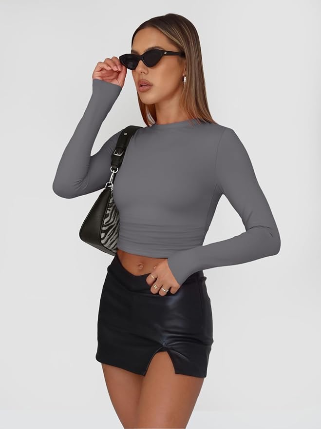 Trendy Queen Womens Long Sleeve T Shirts Fall Fashion 2026 Basic Crop Tops Going Out Outfits Y2k Clothes