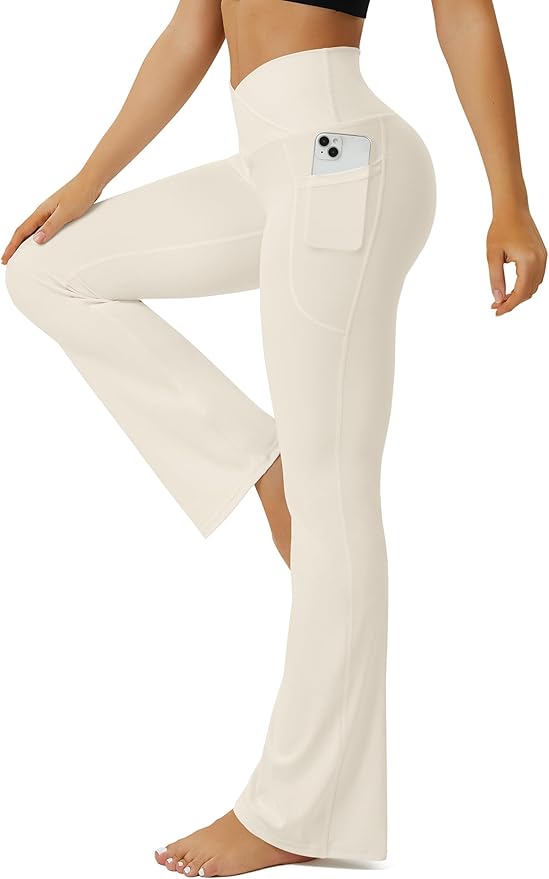 FOHOFO Yoga Pants Women, Flare Leggings for Women with Pockets Crossover High Waisted Bootcut Yoga Pants