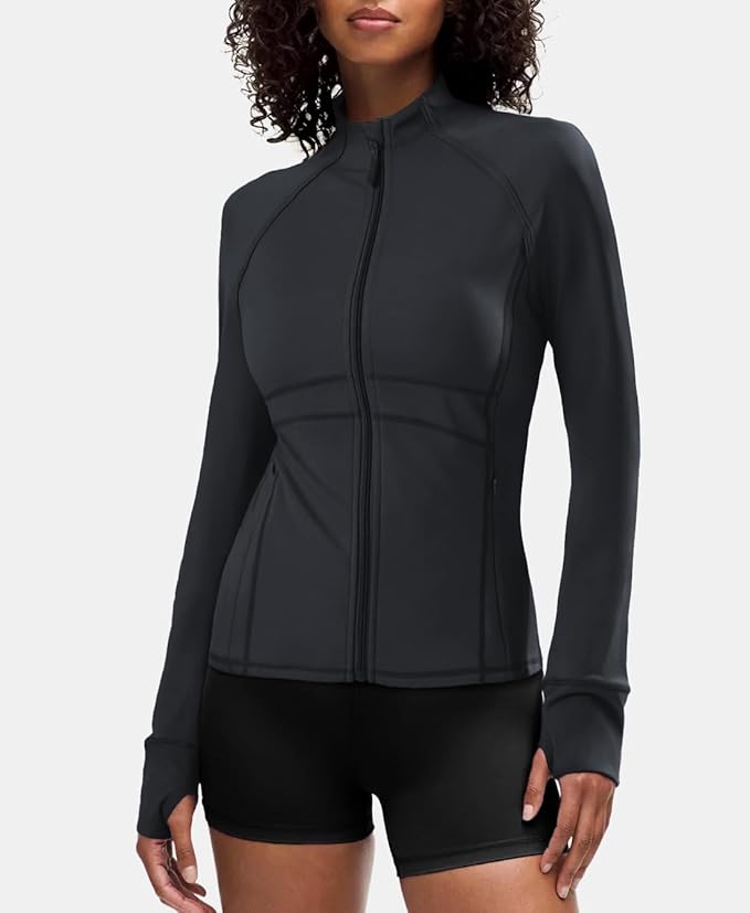 Waitfairy Zip Up Jackets for Women Yoga Gym Top Running Workout Jackets for Woman Track Jacket Women with Thumb Holes