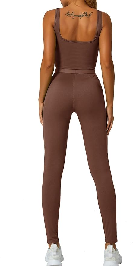 LICOBOD Casual Workout Sets 2 Piece Outfits for Women Ribbed Crop Tank Top High Waist Yoga Leggings Lounge Wear Tracksuit