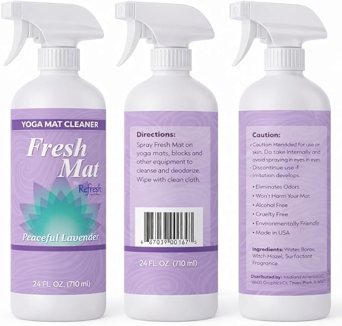 Fresh Mat Yoga Mat Cleaner Spray - Natural Deodorizing Cleaner for Yoga Mats & Fitness Equipment - No-Rinse, Residue-Free Formula with Witch Hazel & Essential Oil, Peaceful Lavender (24 fl oz).
