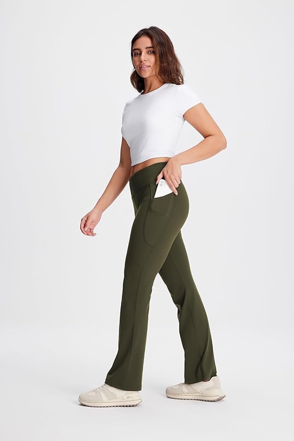 Yogipace Petite/Regular/Tall Women's Bootcut Yoga Pants with Side Pockets, Flare Leggings for Travel, Lounge & Everyday Wear