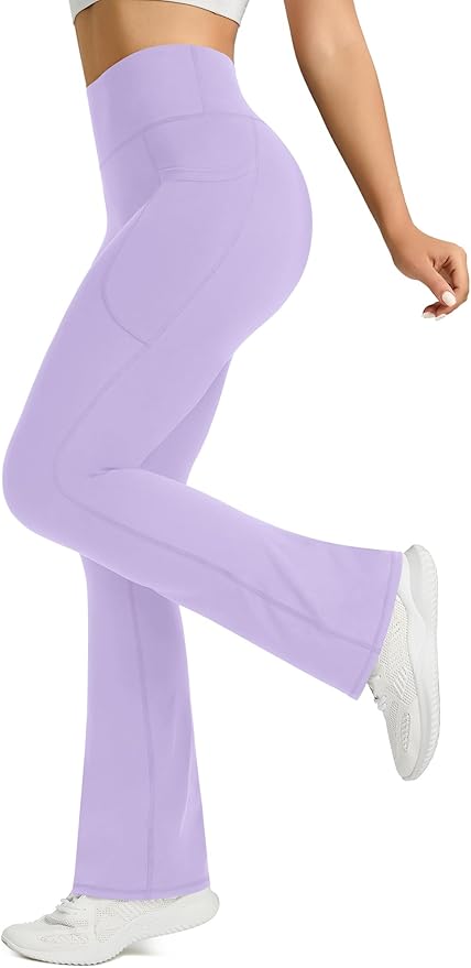 Womens Flared Yoga Pants with Pockets, High Waisted Flare Leggings Bell Bottom Bootcut Yoga Dress Pants