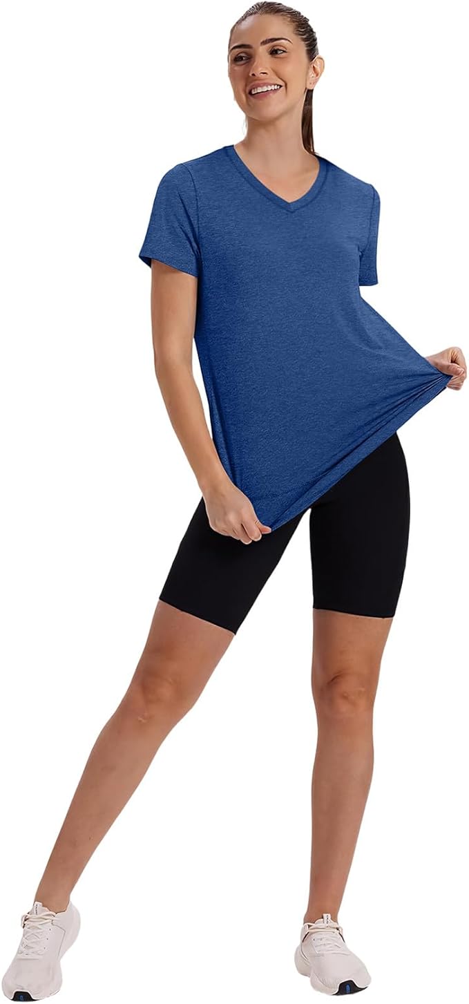 XIEERDUO Womens Workout Tops Short Sleeve Shirts Quick Dry Outfits for Hiking Running V Neck S-3XL
