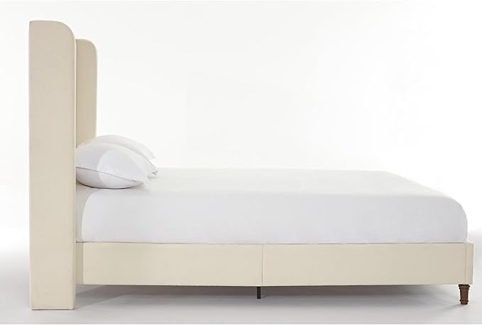 Upholstered Bed Frame King Size, 54" Tall Headboard Wingback Upholstered Platform Bed Frame for Adults Bedroom Strong Wood Slats Support/No Box Spring Needed/Easy Assembly, Beige