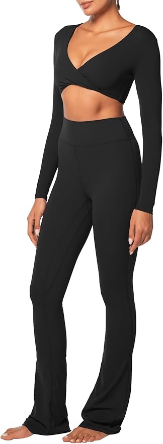 Sunzel Long Sleeve Workout Tops for Women Buttery Soft Deep V Twist Cropped Tops with Compression for Yoga Pilates Gym Outfit