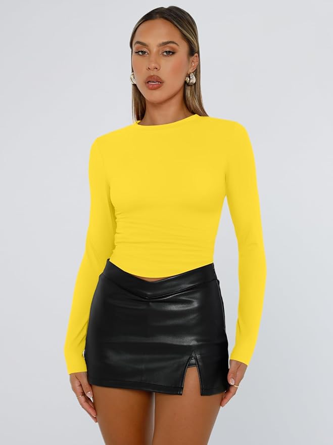 Trendy Queen Womens Long Sleeve T Shirts Fall Fashion 2026 Basic Crop Tops Going Out Outfits Y2k Clothes