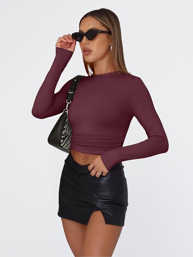 Trendy Queen Womens Long Sleeve T Shirts Fall Fashion 2026 Basic Crop Tops Going Out Outfits Y2k Clothes