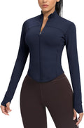 AVGO Women's Cropped Running Workout Jackets Zip Slim Fit Athletic Tops with Thumb Holes