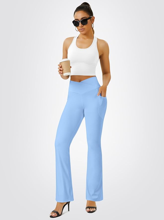 FOHOFO Yoga Pants Women, Flare Leggings for Women with Pockets Crossover High Waisted Bootcut Yoga Pants