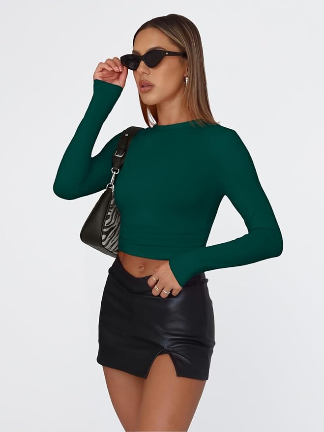 Trendy Queen Womens Long Sleeve T Shirts Fall Fashion 2026 Basic Crop Tops Going Out Outfits Y2k Clothes
