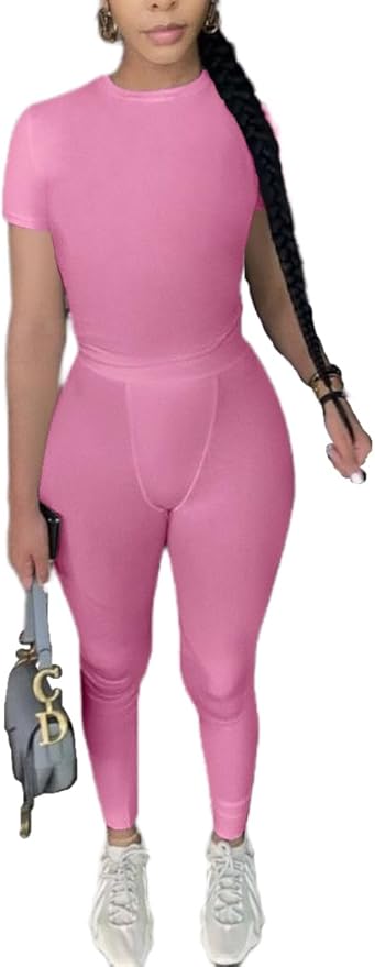 AYWA Two Piece Outfits for Women Fitted Crew Neck T-shirt High Waist Leggings Biker Shorts Matching Sets Streetwear