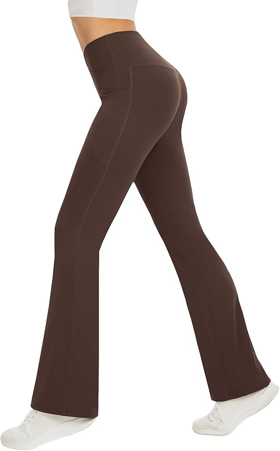 DLOODA Women's Yoga Pants with Pockets No Front Seam Crossover High Waisted Flare Leggings Tummy Control Bootcut Pants