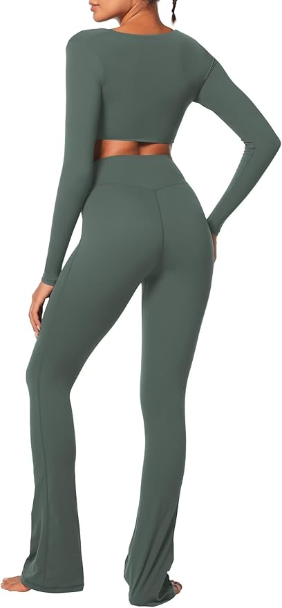 Sunzel Long Sleeve Workout Tops for Women Buttery Soft Deep V Twist Cropped Tops with Compression for Yoga Pilates Gym Outfit