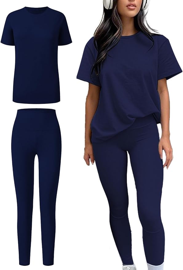 ZFLM casual sportswear 3-piece set high waist tight pants yoga pants short sleeved round neck yoga set