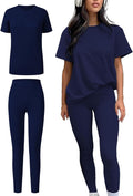 ZFLM casual sportswear 3-piece set high waist tight pants yoga pants short sleeved round neck yoga set