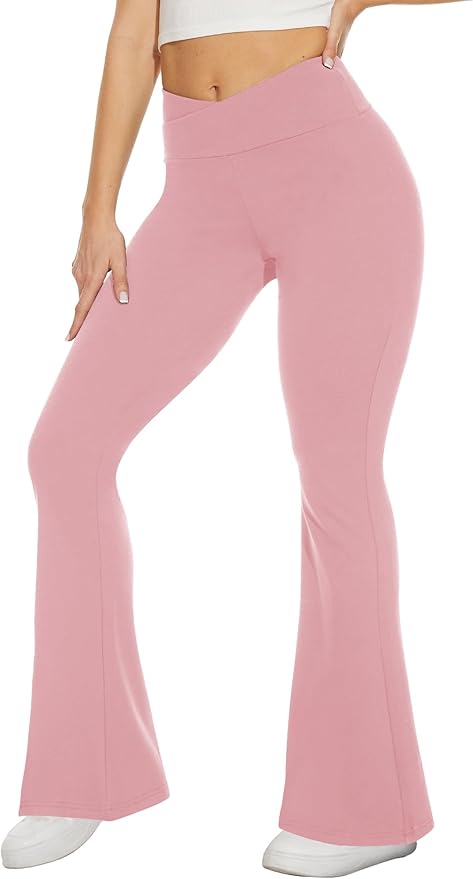 TNNZEET Black Flare Leggings for Women, Crossover Yoga Pants with Pockets Bootcut Flared Leggings