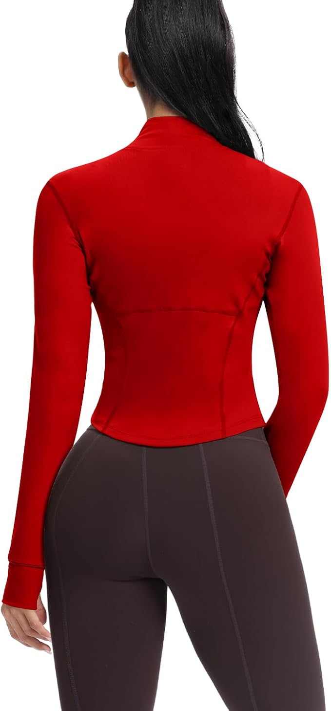 AVGO Women's Cropped Running Workout Jackets Zip Slim Fit Athletic Tops with Thumb Holes