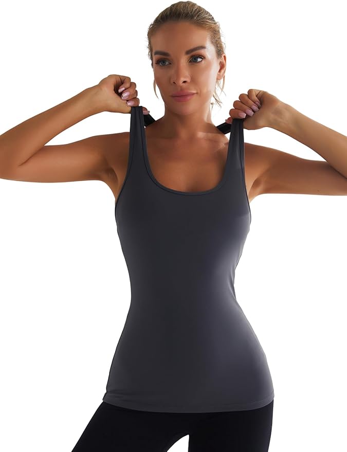 RUNNING GIRL Workout Tank Tops with Built in Bras for Women,Compression Shirt Strappy Back Athletic Yoga Tops