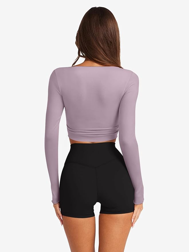 LASLULU Womens Tie Front Wrap Tops Long Sleeve Bolero Shrugs Crop Cardigan Yoga Ballet Cover up Tops Pilates Outfits