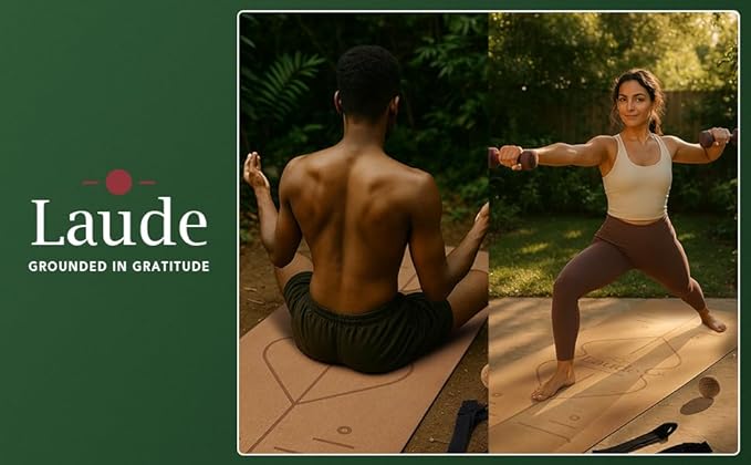 Laude Cork Yoga Mat + Ball Set – Sustainable Non Slip Yoga Mat with Strap – Thick Yoga Mat, Pilates Mat Thick & Workout Mat – Eco-Friendly Cork & Rubber Mat with Alignment Lines, Superior Grip, Sweat-Resistant & Durable 72"x26"
