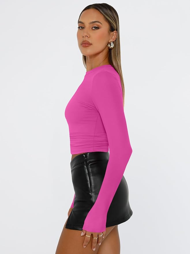 Trendy Queen Womens Long Sleeve T Shirts Fall Fashion 2026 Basic Crop Tops Going Out Outfits Y2k Clothes