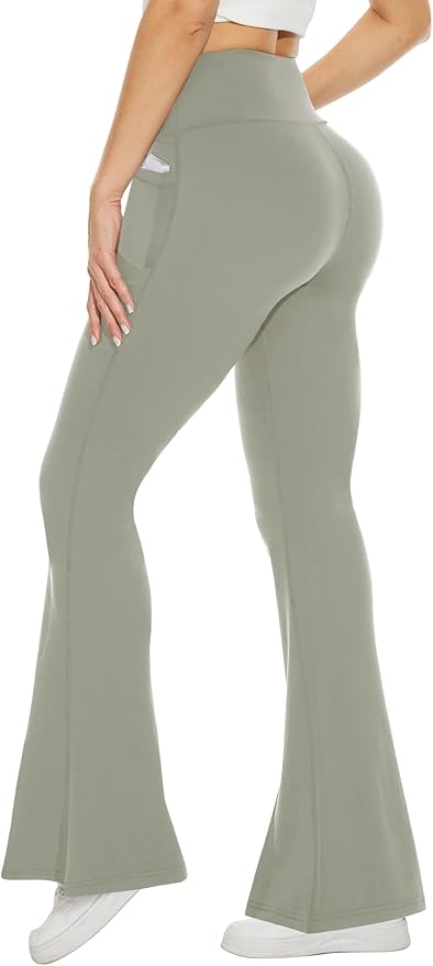 TNNZEET Black Flare Leggings for Women, Crossover Yoga Pants with Pockets Bootcut Flared Leggings
