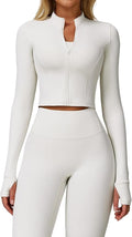Yknktstc Womens Full Zip Athletic Jacket with Thumbhole Long Sleeve Crop Top Running Workout Yoga Sportswear Shirt