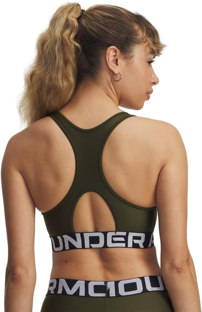 Under Armour Womens HeatGear Authentics Mid Impact Branded Sports Bra